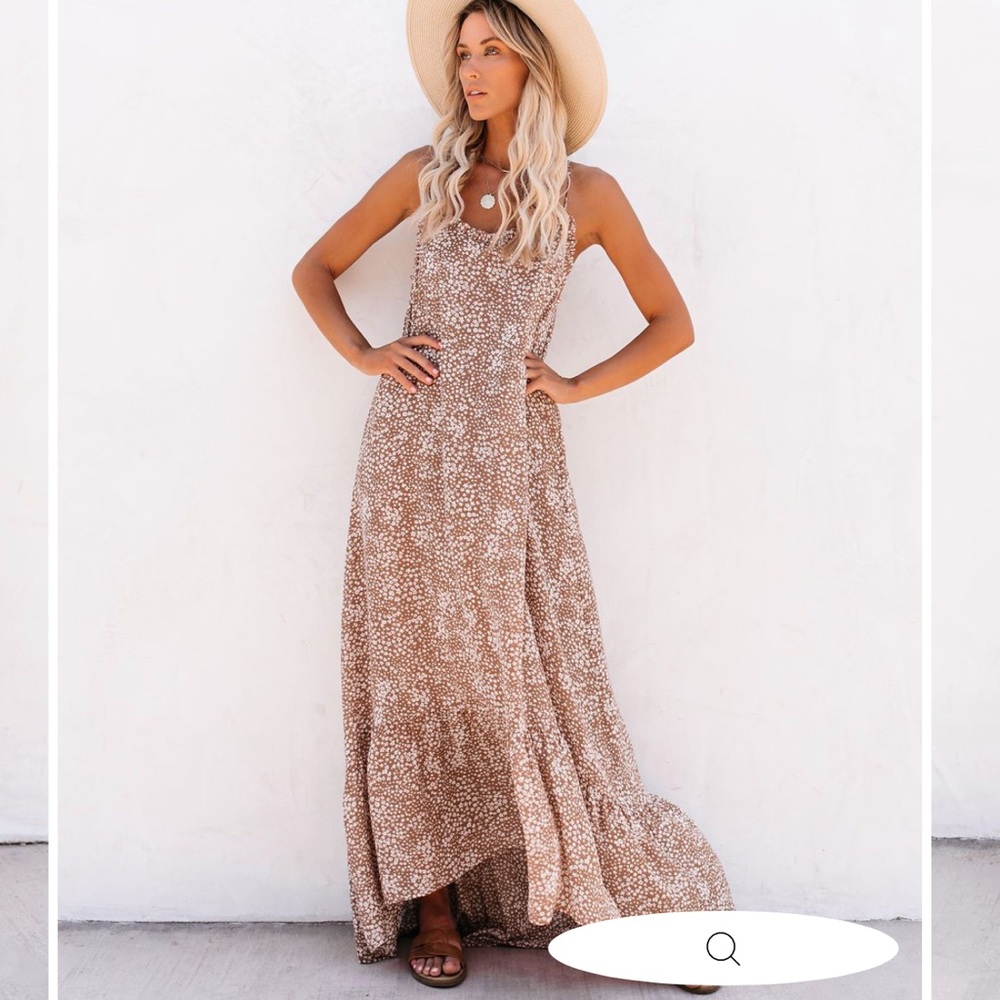 Vici Maxi dress (high/low) mocha and white floral